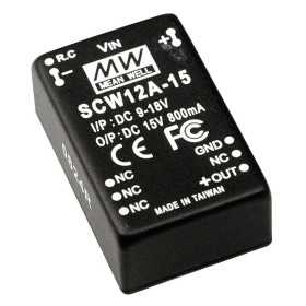 SCW12A-15 DC/DC Converter 9-18V:+15V 800mA 12W, MEAN WELL