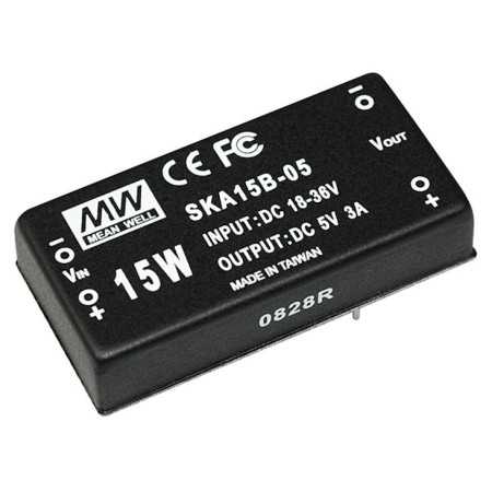 SKA15B-15 DC/DC Converter 18-36V:+15V 1000mA 15W, MEAN WELL