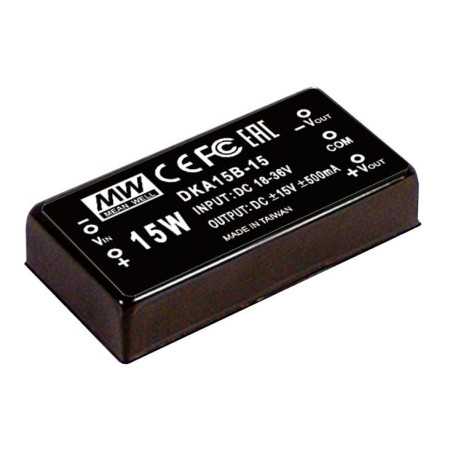 DKA15B-15 DC/DC converter 18-36V, ±15 ±500mA 15W, MEAN WELL