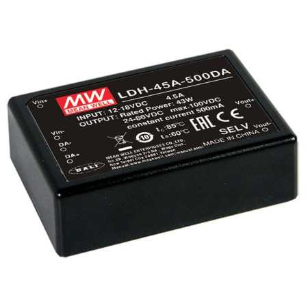 LDH-45A-1050DA DC/DC LED Driver 9-18V:1050mA DALI, MEAN WELL