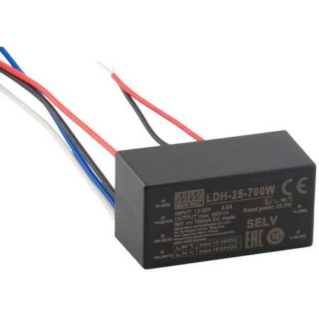 LDH-25-700W DC/DC LED Driver 12.5-36V:700mA stranded wire, MEAN WELL