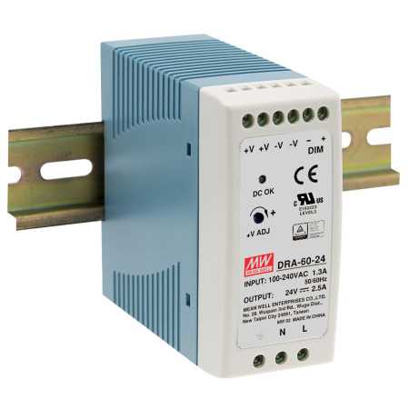 DRA-60-24 DIN rail power supply, 60W, 24V, 2.5A, MEAN WELL - BiF Electronic