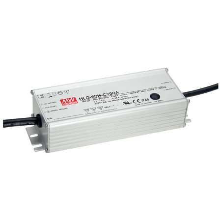 HLG-60H-C350A LED driver, IP65 70W, 100-200V, 350mA CC, MEAN WELL - BiF Electronic