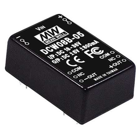 DCW08B-05 DC/DC Converter 18-36V:+/-5V 800mA 8W, MEAN WELL - BiF Electronic