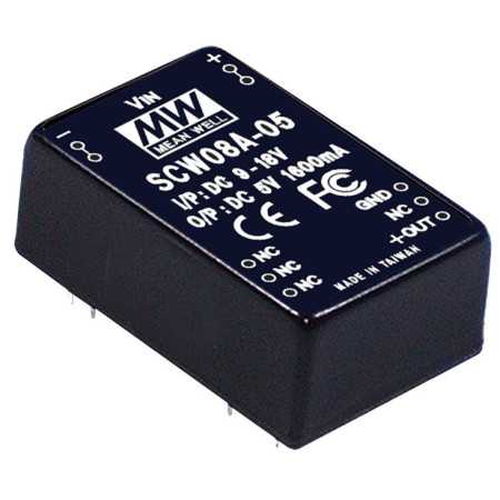 SCW08A-15 DC/DC converter 9-18V: +15V 533mA 8W, MEAN WELL - BiF Electronic