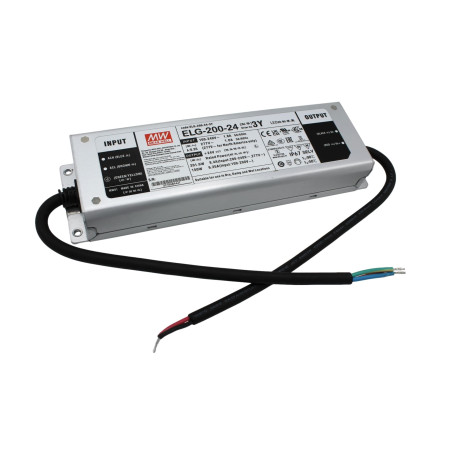 ELG-200-24-3Y Led driver, IP67 201,6W, 24V, 8,4A CV+CC + PE, MEAN WELL