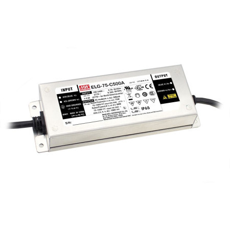 ELG-75-C700-3Y Led driver, IP67 74,9W, 53-107V, 700mA CC + PE, MEAN WELL