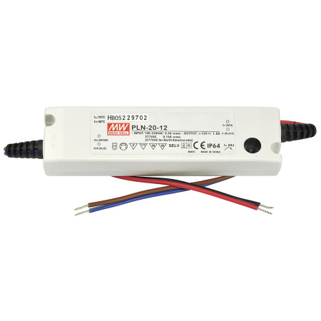 PLN-20-48 Led driver, PFC 20W, 48V, 0,42A CV+CC, MEAN WELL