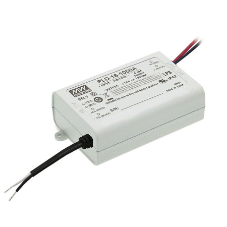 PLD-16-1400B : driver LED, Classe 2, 16 W, 8-12 V, 1 400 mA CC, MEAN WELL