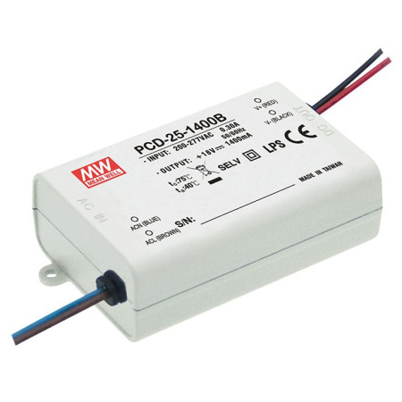Circuit d'alimentation LED PCD-25-700B, Classe 2, 25 W, 24-36 V, 700 mA CC, gradable, MEAN WELL