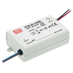 Circuit d'alimentation LED PCD-25-1400B, Classe 2, 25 W, 12-18 V, 1 400 mA CC, gradable, MEAN WELL