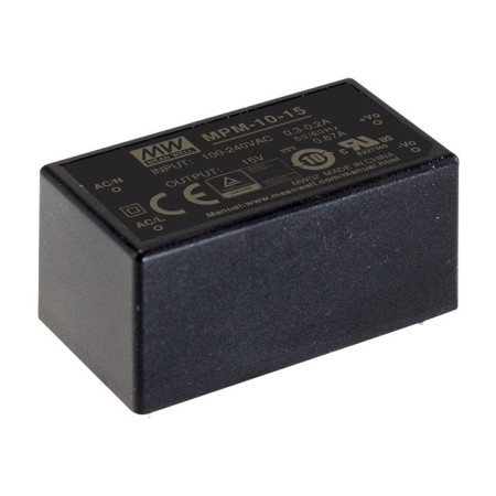 MPM-10-15 Alimentation à découpage, module, 10 W, 15 V, 0,67 A, MEAN WELL