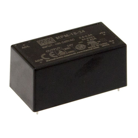 MPM-15-15 Alimentation à découpage, module, 15 W, 15 V, 1 A, MEAN WELL