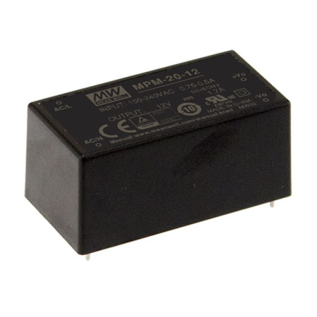 MPM-20-5 Alimentation à découpage, module, 20 W, 5 V, 4 A, MEAN WELL