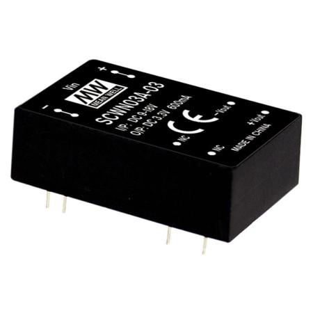 SCWN03B-15 DC/DC Converter 18-36V:+15V 200mA 3W, MEAN WELL