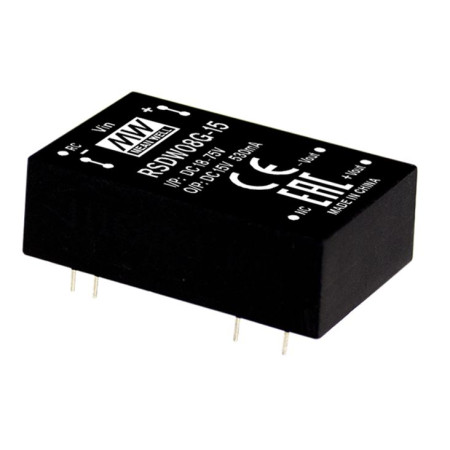 RSDW08G-15 DC/DC Converter 18-75V:+15V 530mA 8W, MEAN WELL