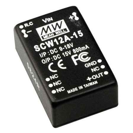 SCW12A-05 DC/DC Converter 9-18V:+5V 2400mA 12W, MEAN WELL