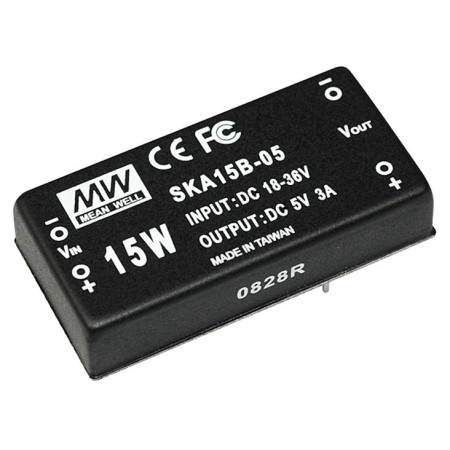 SKA15A-15 DC/DC Converter 9-18V:+15V 1000mA 15W, MEAN WELL