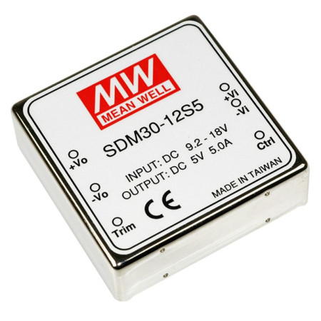 Convertisseur CC/CC SDM30-12S5 9-18 V : +5 V, 5 A, 25 W, MEAN WELL