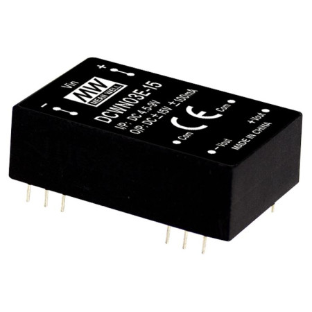 DCWN03A-15 Convertisseur CC/CC 9-18 V : ±15 V, 100 mA, 3 W, MEAN WELL