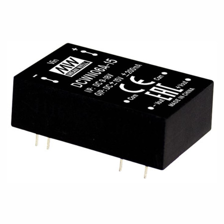 Convertisseur CC/CC DCWN06B-12 18-36 V : +/-12 V, +/-250 mA, 6 W, MEAN WELL