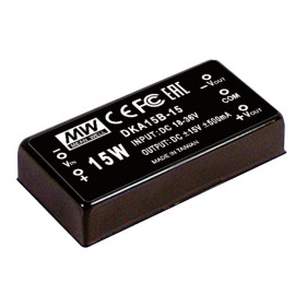 Convertisseur CC/CC DKA15C-12, 36-72 V, ±12 V, ±625 mA, 15 W, MEAN WELL