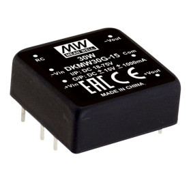Convertisseur CC/CC DKMW30F-12 9-36 V : +/-12 V, 1 250 mA, 30 W, MEAN WELL