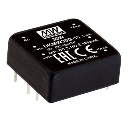Convertisseur CC/CC DKMW30F-12 9-36 V : +/-12 V, 1 250 mA, 30 W, MEAN WELL