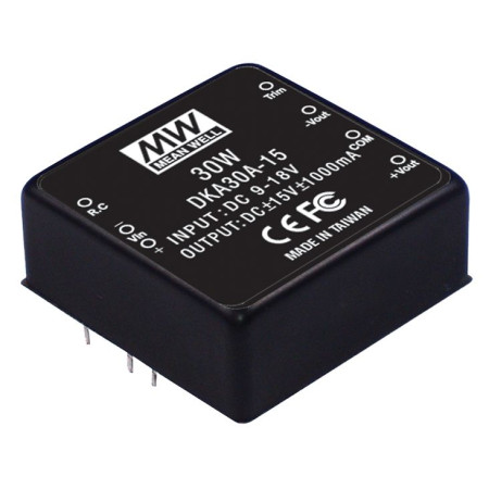 Convertisseur CC/CC DKA30C-12, 36-72 V, ±12 V, ±1 250 mA, 30 W, MEAN WELL