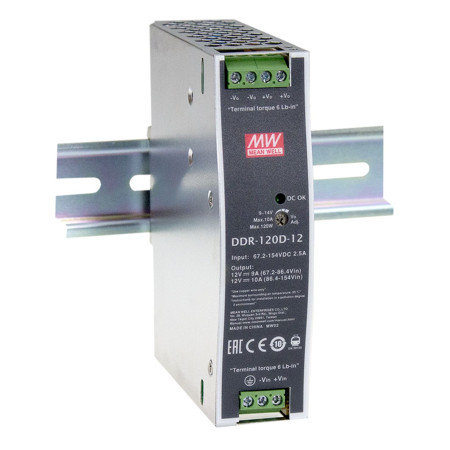 Convertisseur CC/CC DDR-120A-48 9-18 V : 48 V, 2,1 A, 100,8 W, MEAN WELL