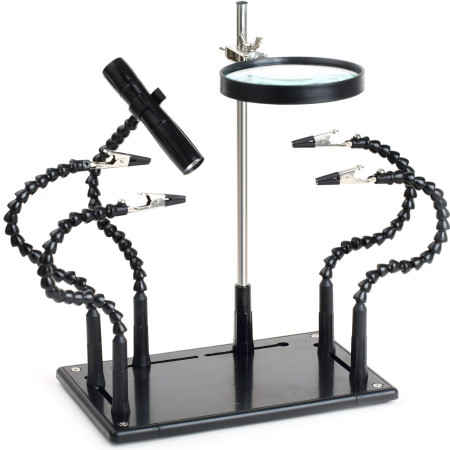 ZD-11P-1 Support pour circuits imprimés « Helping Hand » à 4 bras flexibles avec lampe LED et loupe