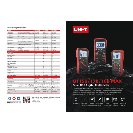 UT18B MAX Professional Digital Multimeter 1000V 10A True RMS VFD Temperature