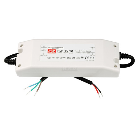 PLN-60-20 Led driver, Class2 PFC 60W, 20V, 3A CV+CC, MEAN WELL