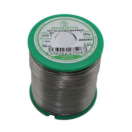 Lead-free solder wire 1.0 mm 250 g No-clean solder Sn99.3Cu0.7 FLUX PW15 BROQUETAS ECO 1