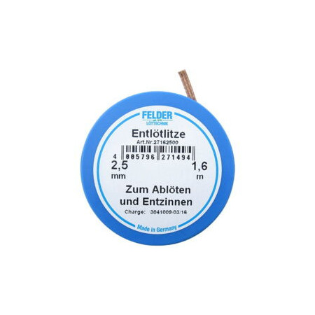 27162500 Felder desoldering braid, 2.5 mm, 1.6 m, flux soaked, copper