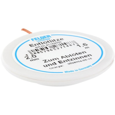 27162000 Felder desoldering braid, 2.0 mm, 1.6 m, flux soaked, copper