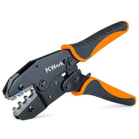 PCWork PCW04B Crimping Tool - with Ratchet Function - Adjustable Compression for Heat Shrink Connectors