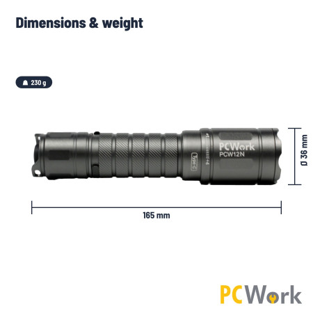 PCWork PCW12N Professional LED Flashlight 1250 lm 21700 USB-C