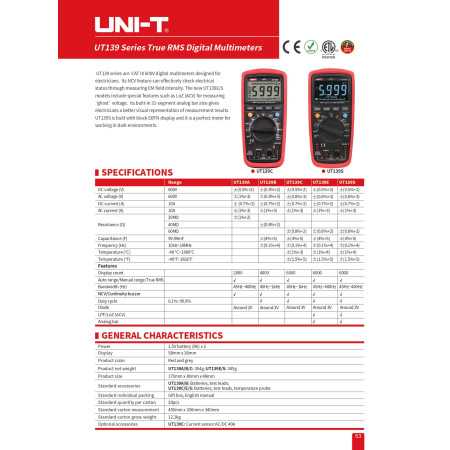 UT139S Digital Multimeter, True RMS, CAT III 600V