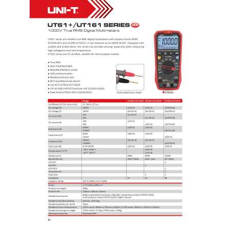 UT161B Digital Multimeter, 1000V, True RMS, CAT III 1000V, CAT IV 600V