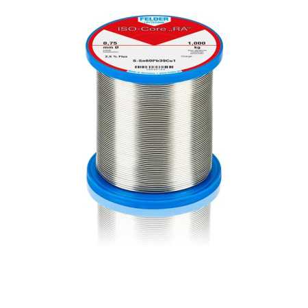 18640740 Felder solder wire, leaded, Sn60Pb39Cu1, 0.75mm, 1000g, roll