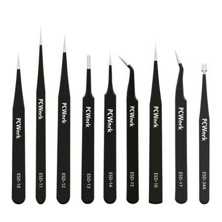 PCW08G Tweezer set, ESD safe, 9 pieces, stainless steel