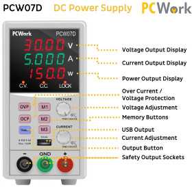 PCW07D Laboratory switching power supply, DC, 0-50V, 0-6A