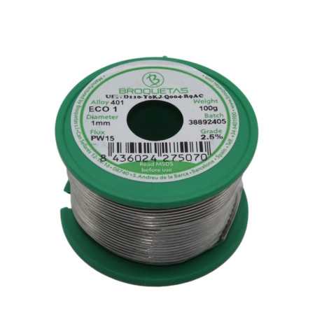 Lead-free solder wire 1.0 mm 100 g No-clean solder Sn99.3Cu0.7 FLUX PW15 BROQUETAS ECO 1