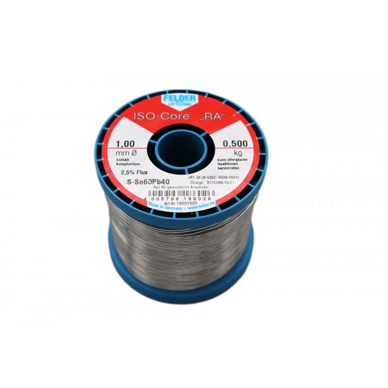 18601030 Felder solder wire, leaded, Sn60Pb40, 1 mm, 500g, roll