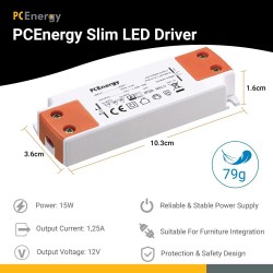 PCE15-12-1,25-LED-S LED Driver Slim； 12V； 1,25A； 15W