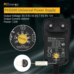 PCE600-UNI Universal Power Supply； 3-12V； 0.6A； 7.2W