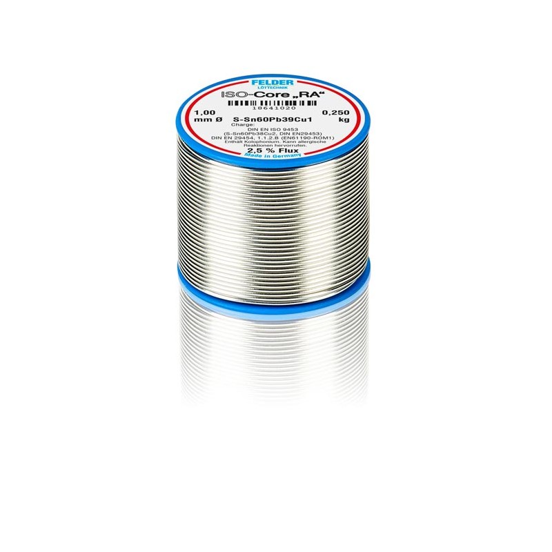 18641020 Felder solder wire, leaded, Sn60Pb39Cu1, 1 mm, 250g, roll
